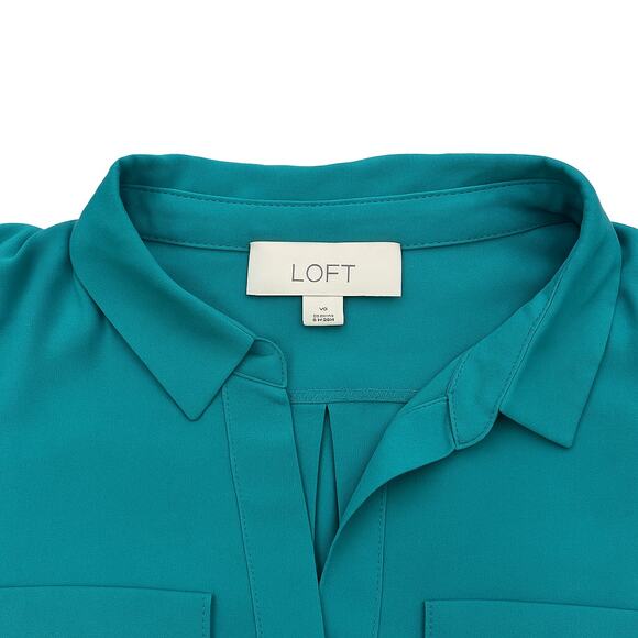LOFT Teal Blue Mixed Media Sleeveless Split Neck Blouse - Size Medium 💙✨💚 - Picture 8 of 11